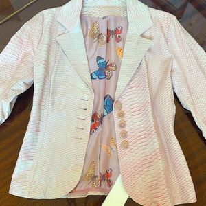 NWT Y2K Embossed Leather Blazer Jacket Silk Butterflies